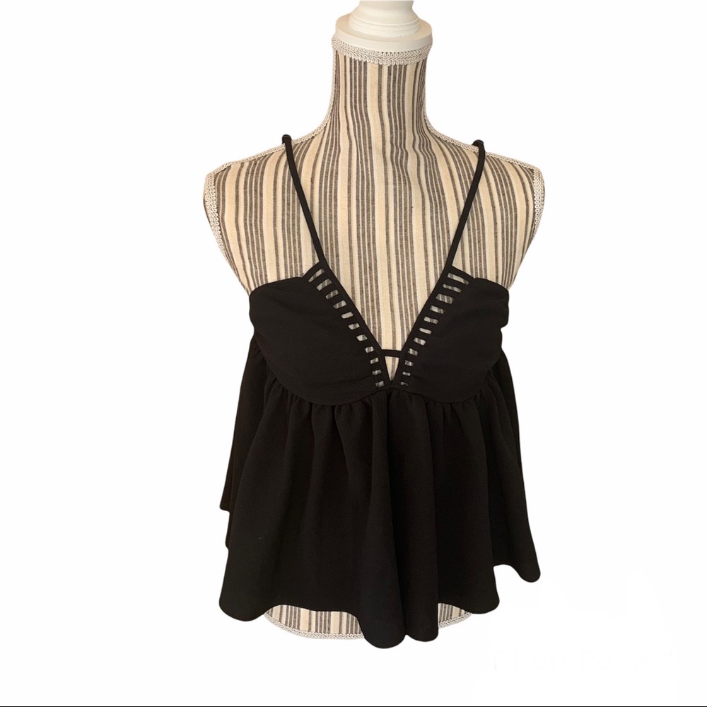 Papaya Medium Casual Black V Neck Blouse